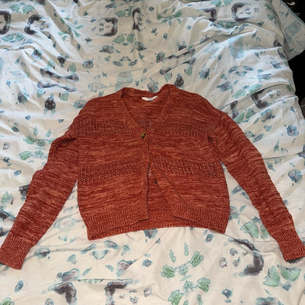 Red and orange cardigan